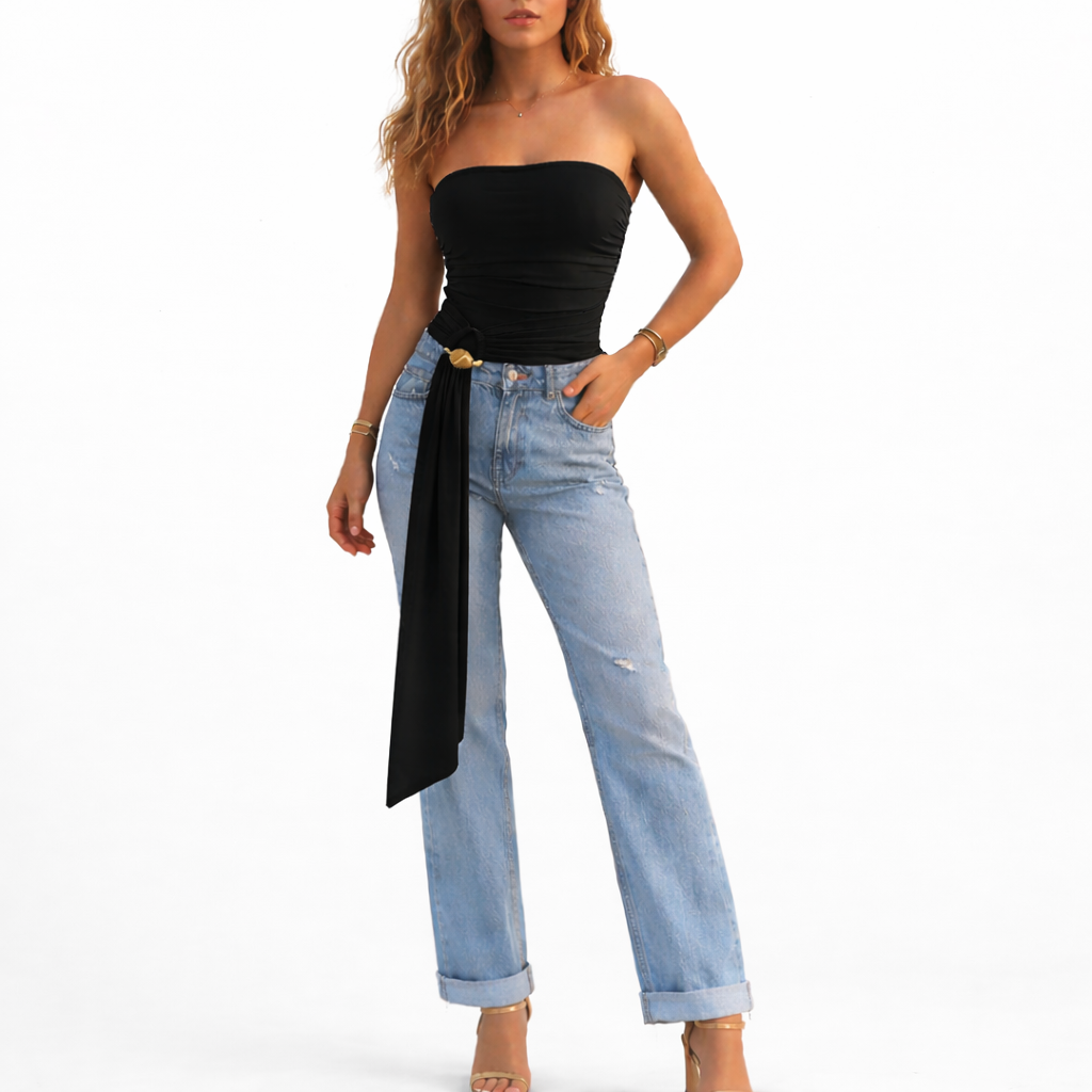 Body bustier drapé avec lien & anneau doré – coupe gainante & élégante – taille unique