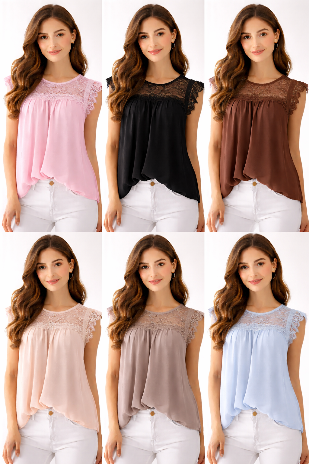 Top fluide dentelle femme manches courtes – effet chic & léger – taille unique