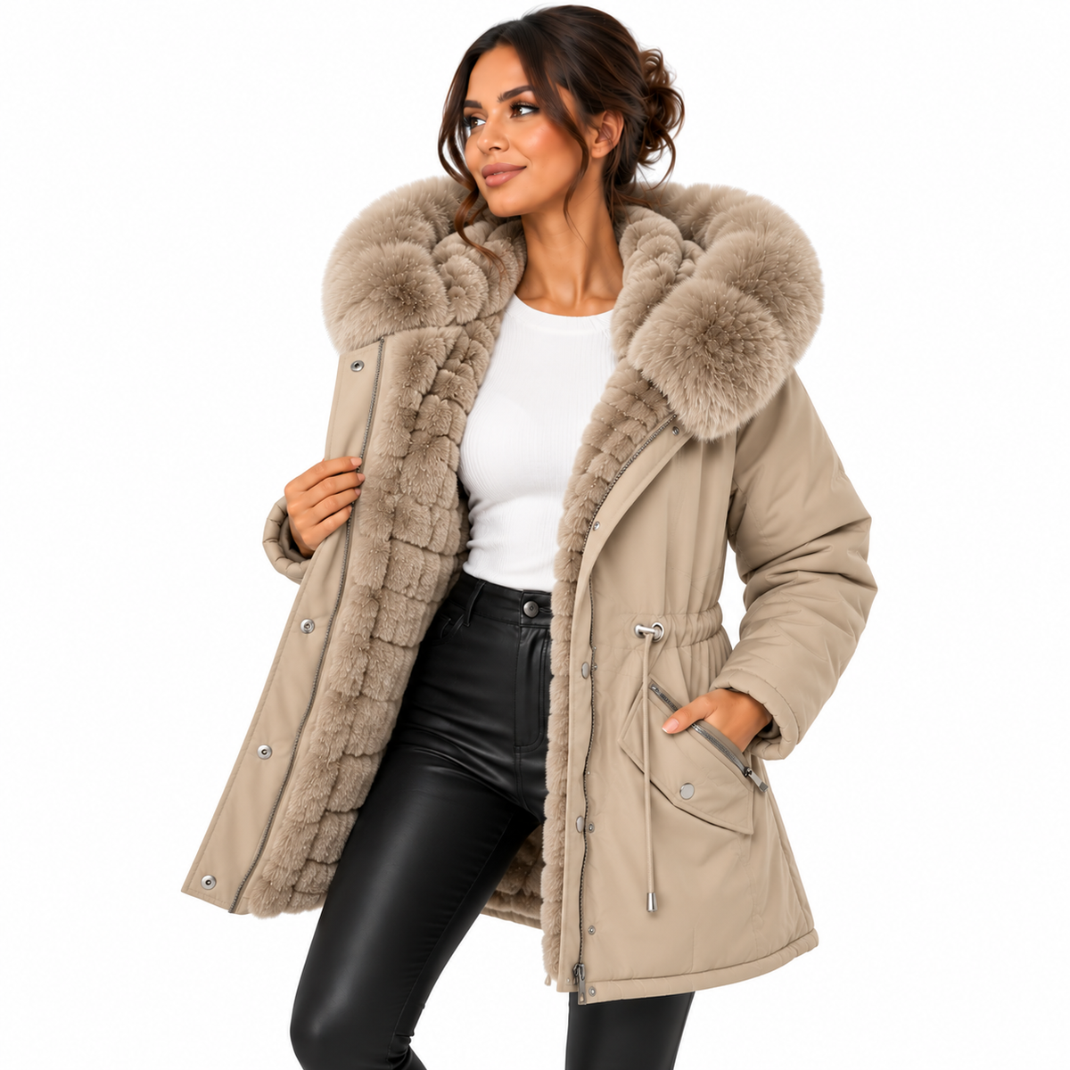 Parka Courte Femme à Capuche en Fausse Fourrure – Doublure Intégrale Douce et Chaude