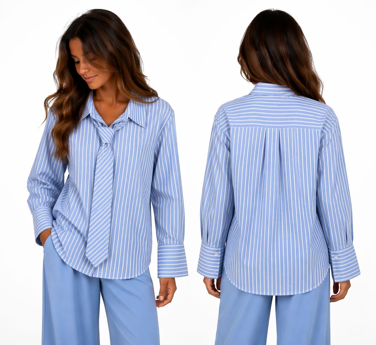 Chemise Rayée Oversize à Cravate Intégrée – Coupe Fluide Élégante