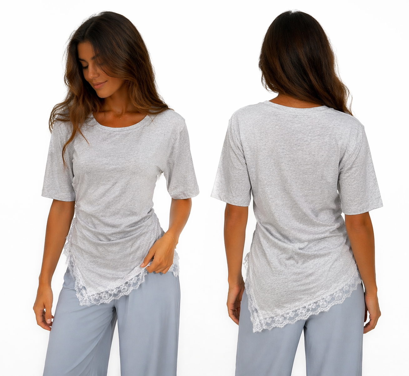 T-shirt Femme Asymétrique Dentelle – Haut Chic Coupe Moderne Confort