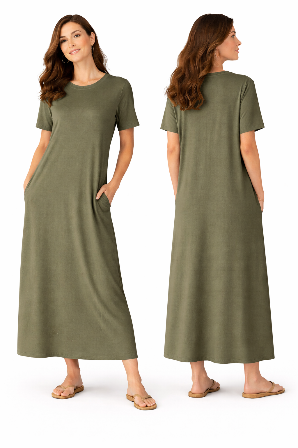 Robe Longue Fluide Femme – Coupe Oversize Confort – Manches Courtes – Poches Invisibles – Style Casual Chic