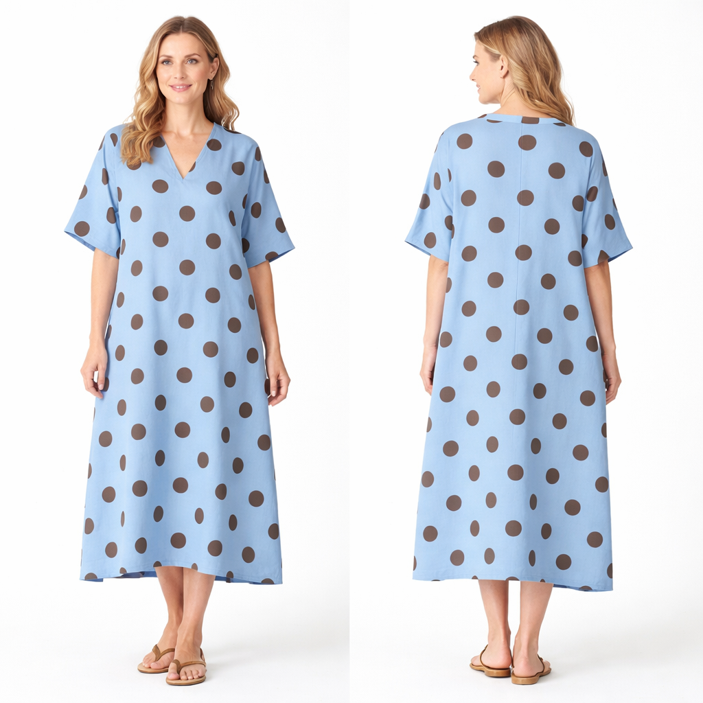 Robe longue oversize fluide coupe droite manches larges col V style chic confortable été femme