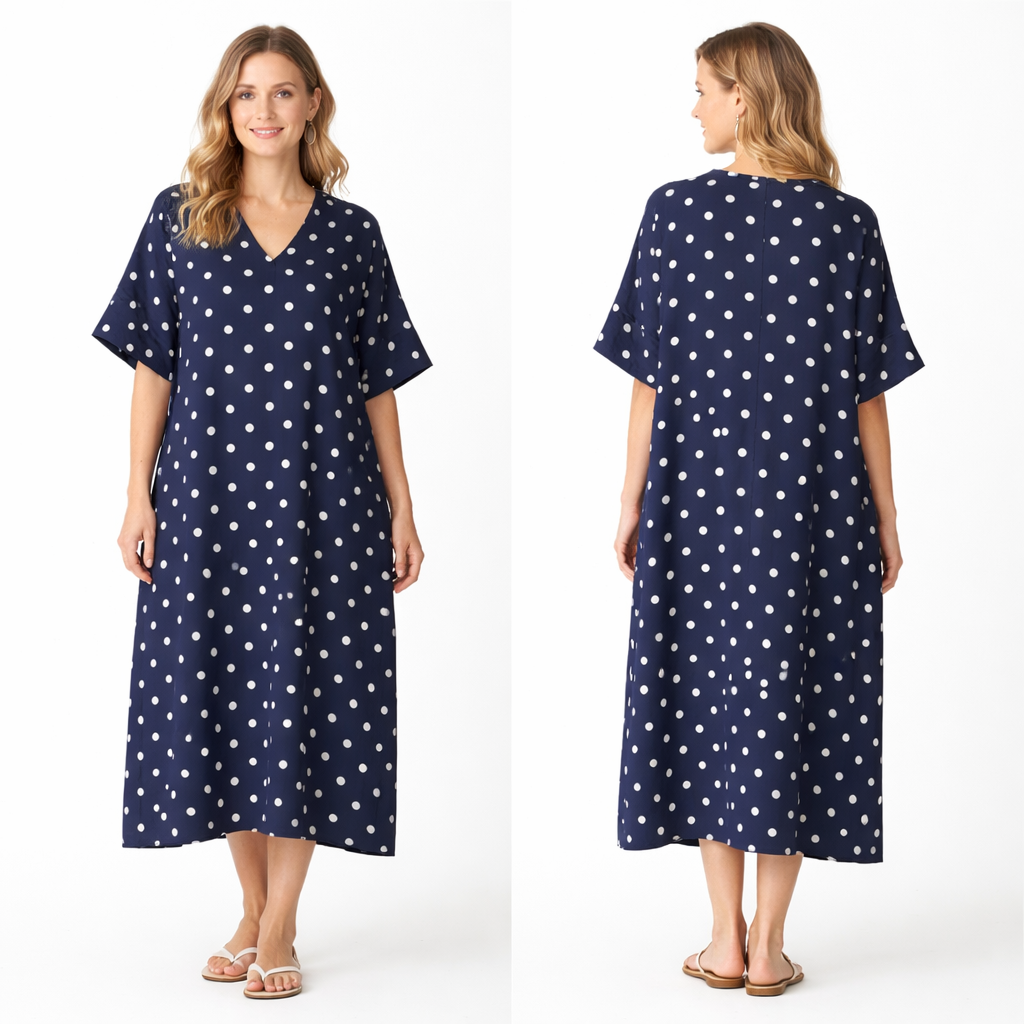 Robe longue oversize fluide coupe droite manches larges col V style chic confortable été femme