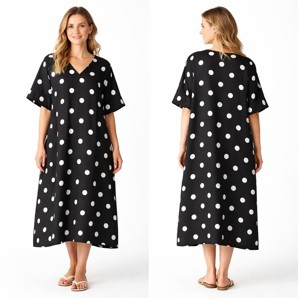 Robe longue oversize fluide coupe droite manches larges col V style chic confortable été femme