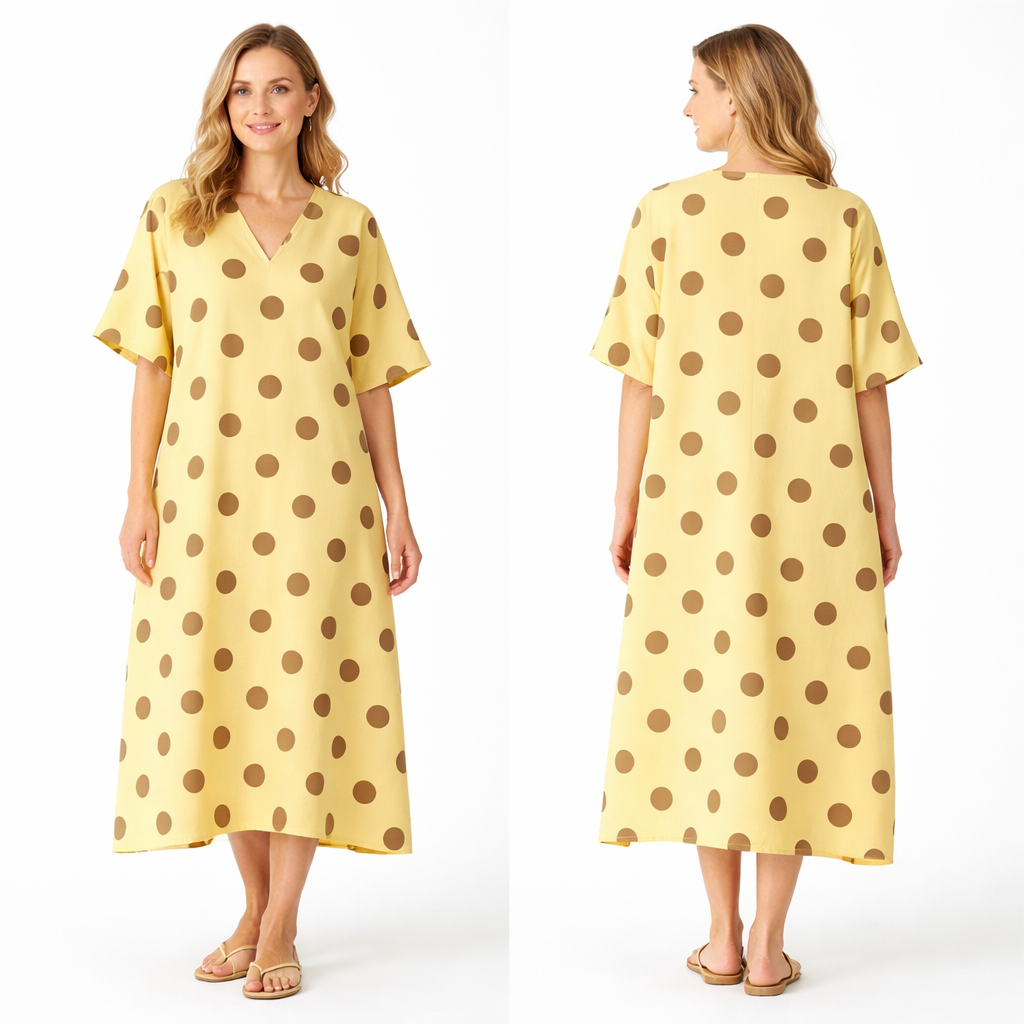 Robe longue oversize fluide coupe droite manches larges col V style chic confortable été femme