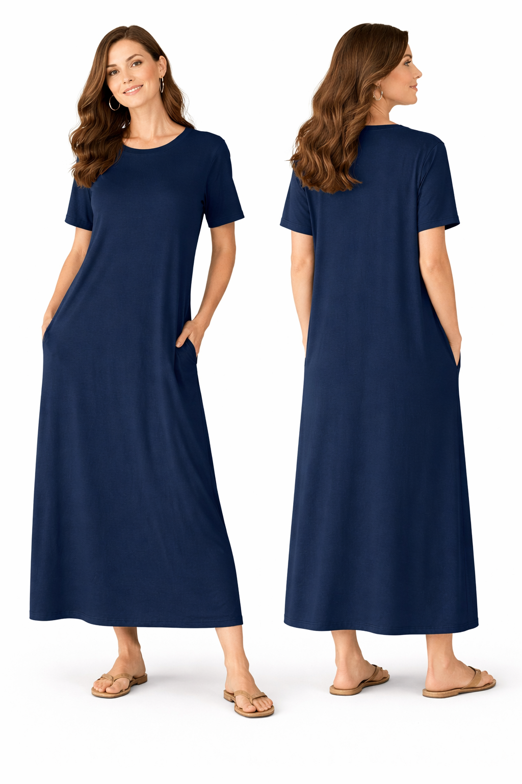 Robe Longue Fluide Femme – Coupe Oversize Confort – Manches Courtes – Poches Invisibles – Style Casual Chic
