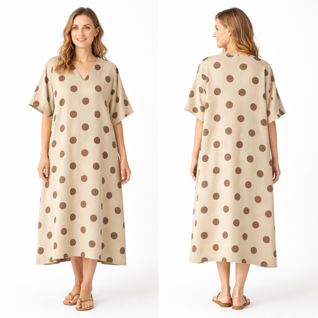 Robe longue oversize fluide coupe droite manches larges col V style chic confortable été femme