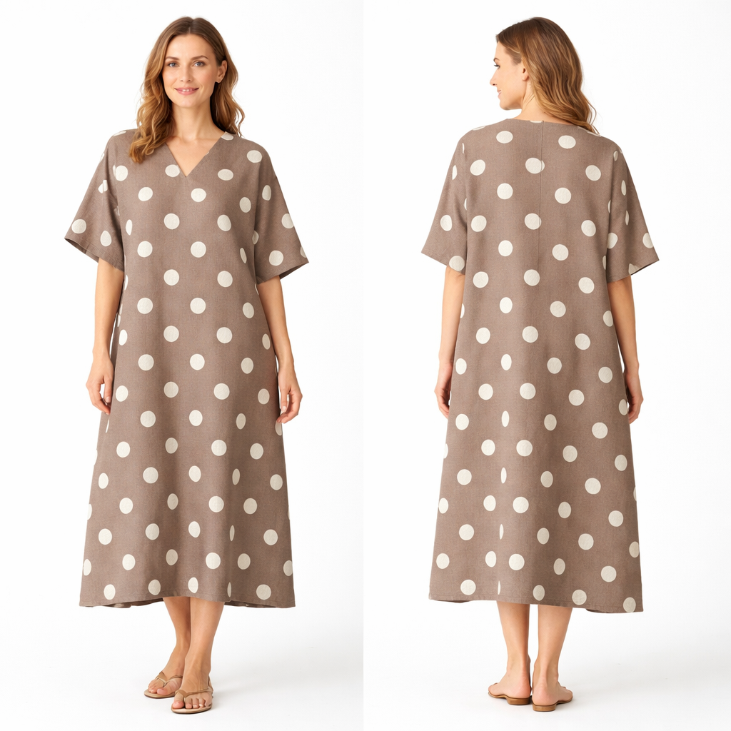Robe longue oversize fluide coupe droite manches larges col V style chic confortable été femme
