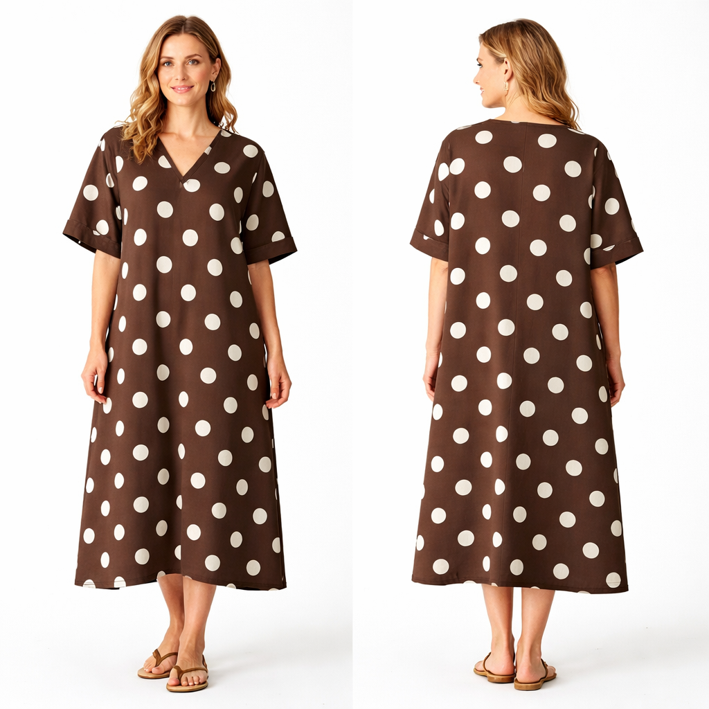 Robe longue oversize fluide coupe droite manches larges col V style chic confortable été femme