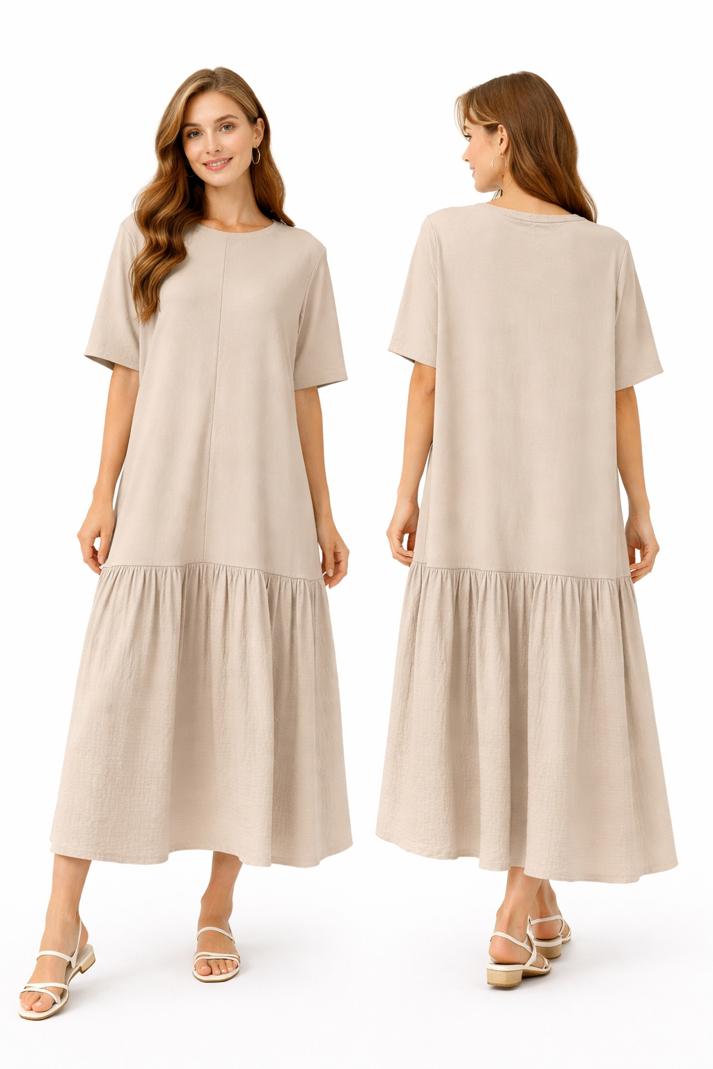 Robe longue fluide ample avec couture centrale et poches latérales – Coupe oversize confortable  – Style chic décontracté été