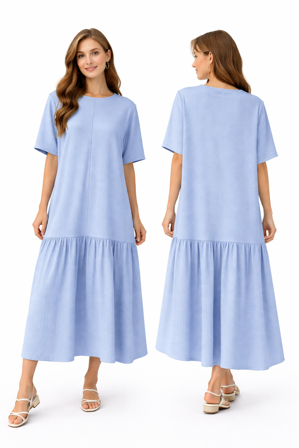 Robe longue fluide ample avec couture centrale et poches latérales – Coupe oversize confortable  – Style chic décontracté été