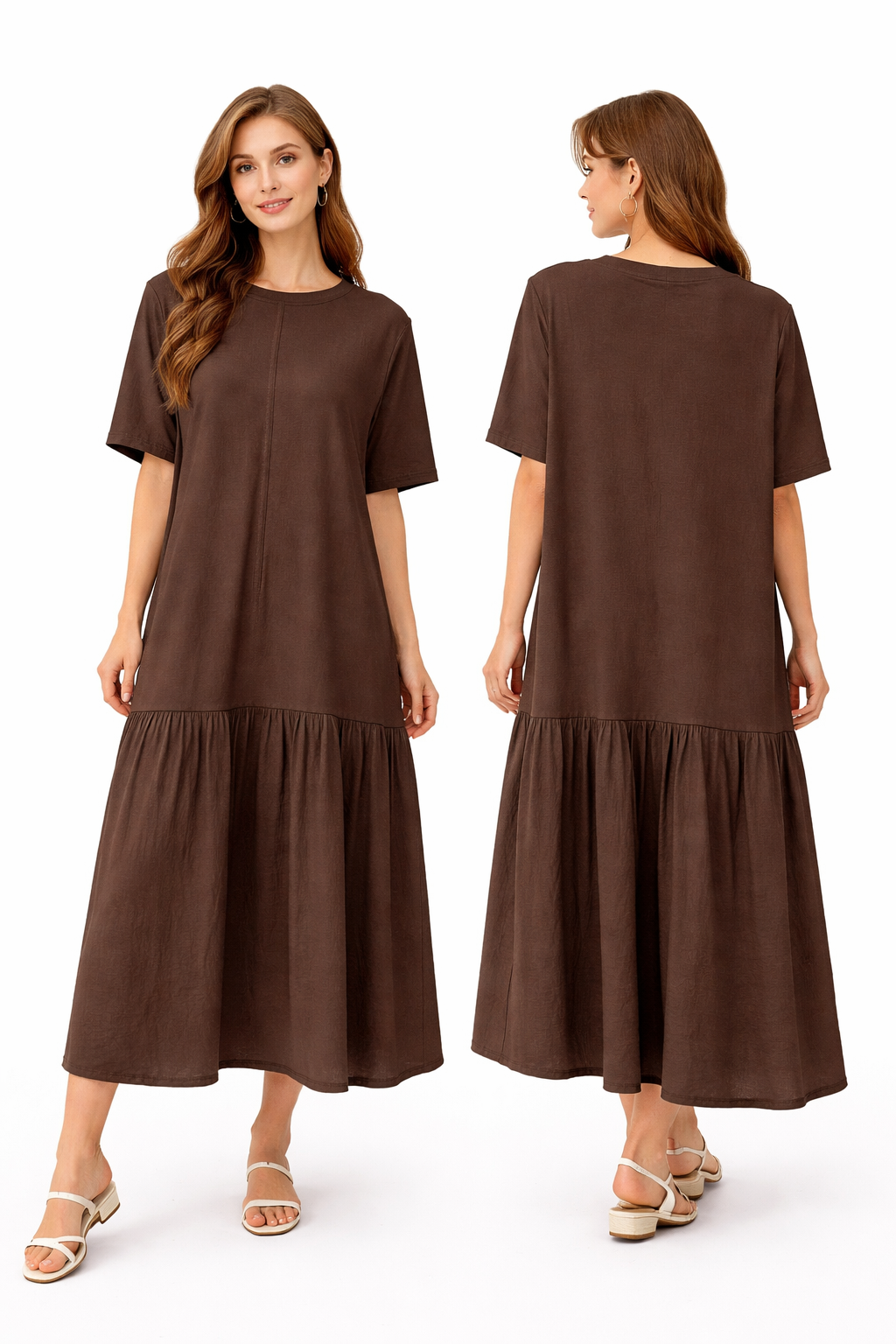 Conjunto falda larga fluida + top mangas largas cuello alto – atuendo elegante chic