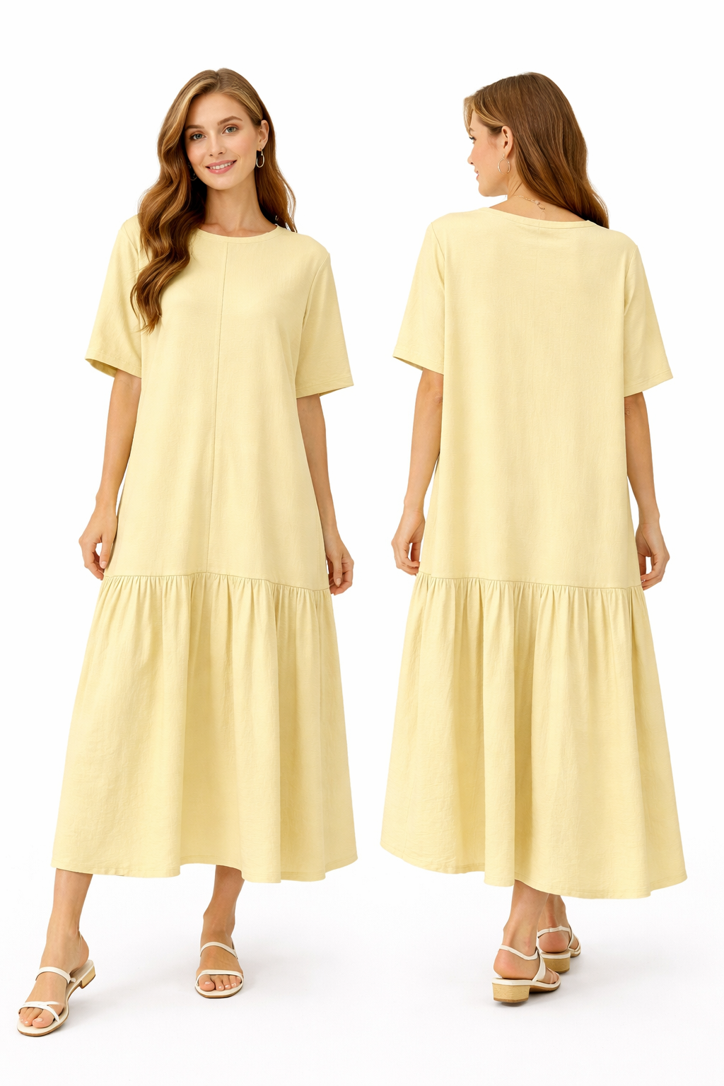 Robe longue fluide ample avec couture centrale et poches latérales – Coupe oversize confortable  – Style chic décontracté été