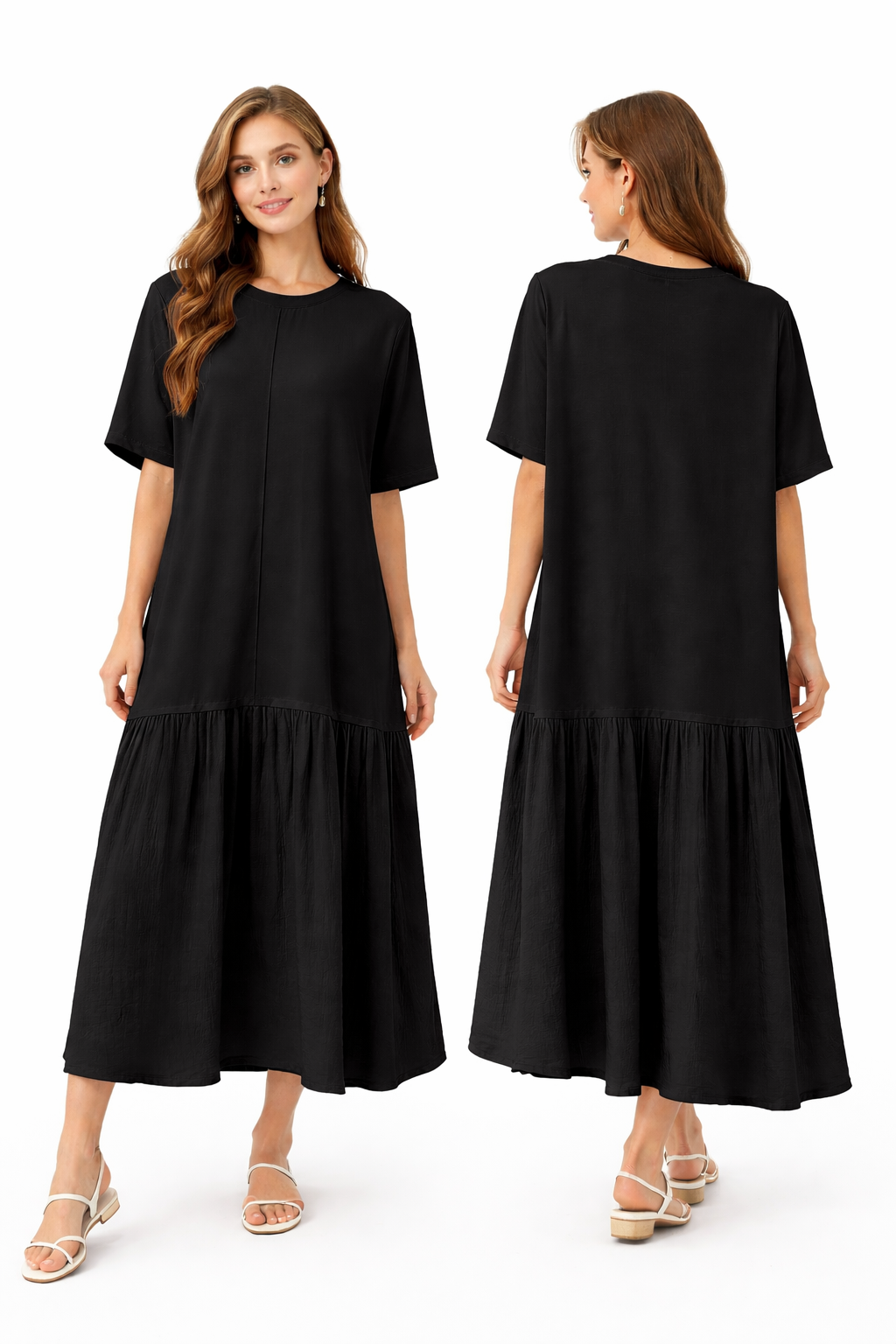 Robe longue fluide ample avec couture centrale et poches latérales – Coupe oversize confortable  – Style chic décontracté été