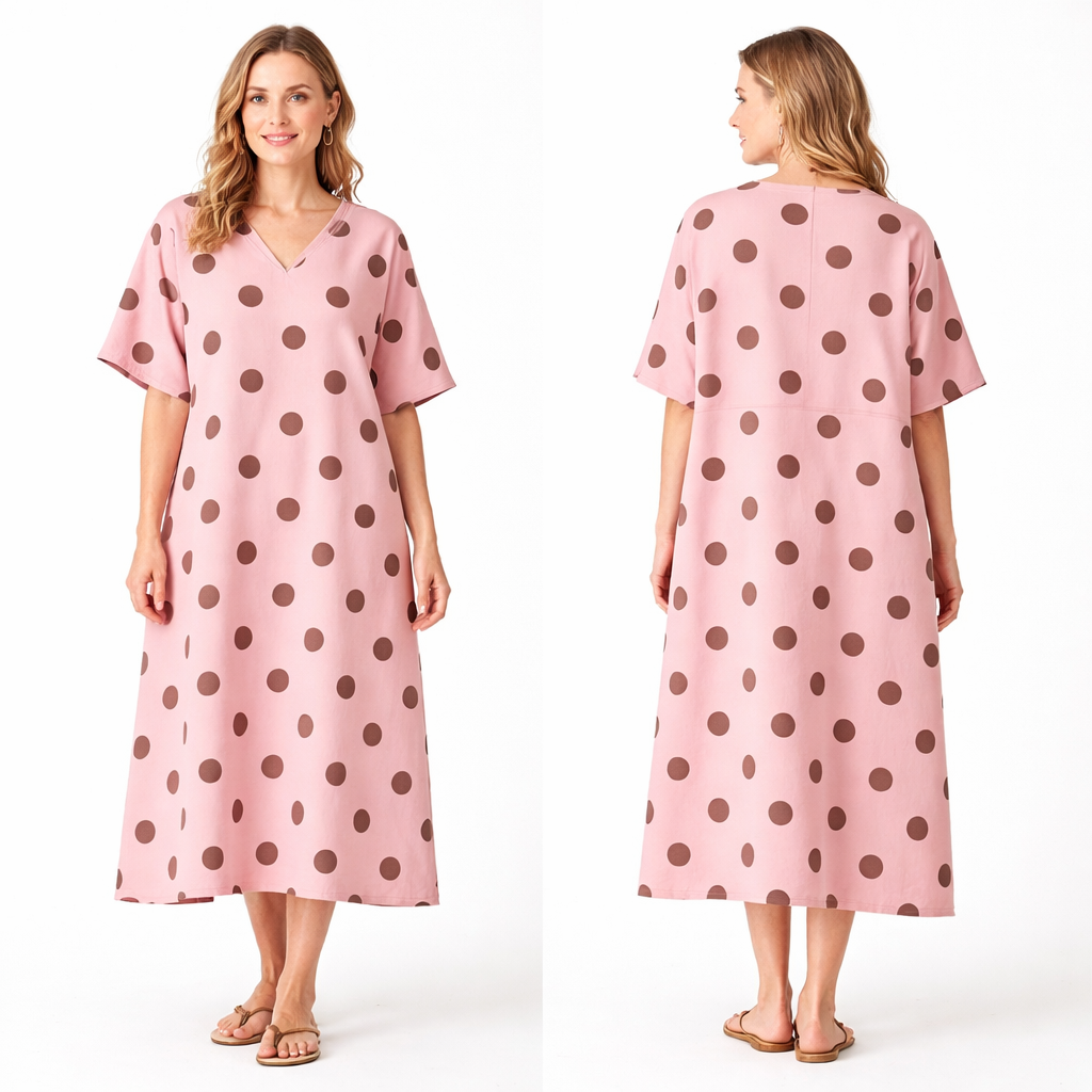 Robe longue oversize fluide coupe droite manches larges col V style chic confortable été femme