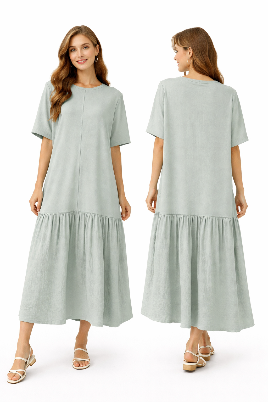 Robe longue fluide ample avec couture centrale et poches latérales – Coupe oversize confortable  – Style chic décontracté été