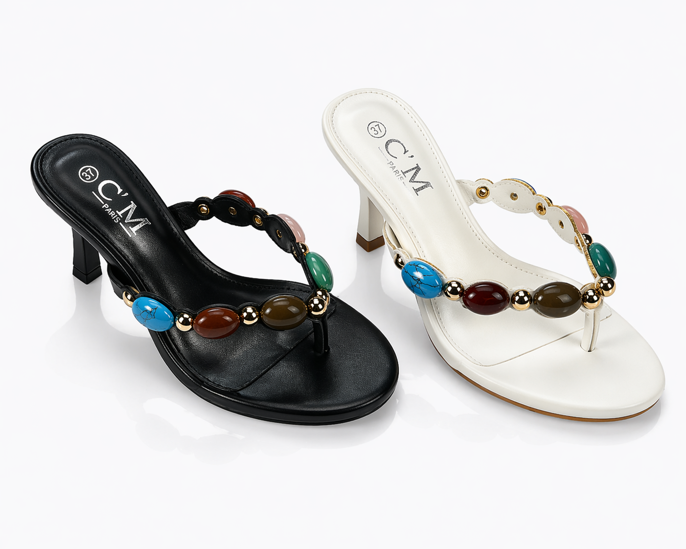 Heeled sandals with decorative stones – Elegant and trendy design