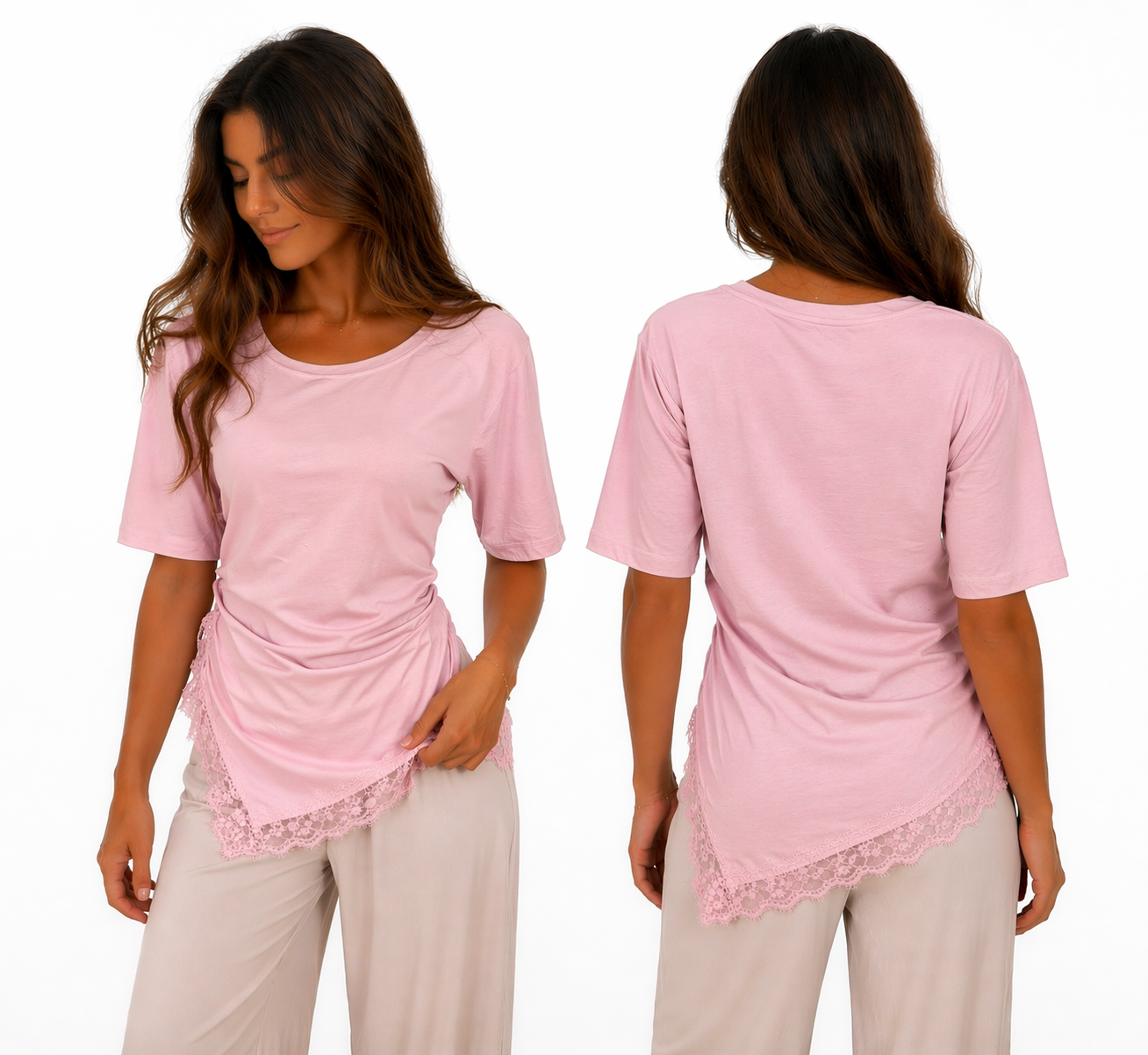 T-shirt Femme Asymétrique Dentelle – Haut Chic Coupe Moderne Confort