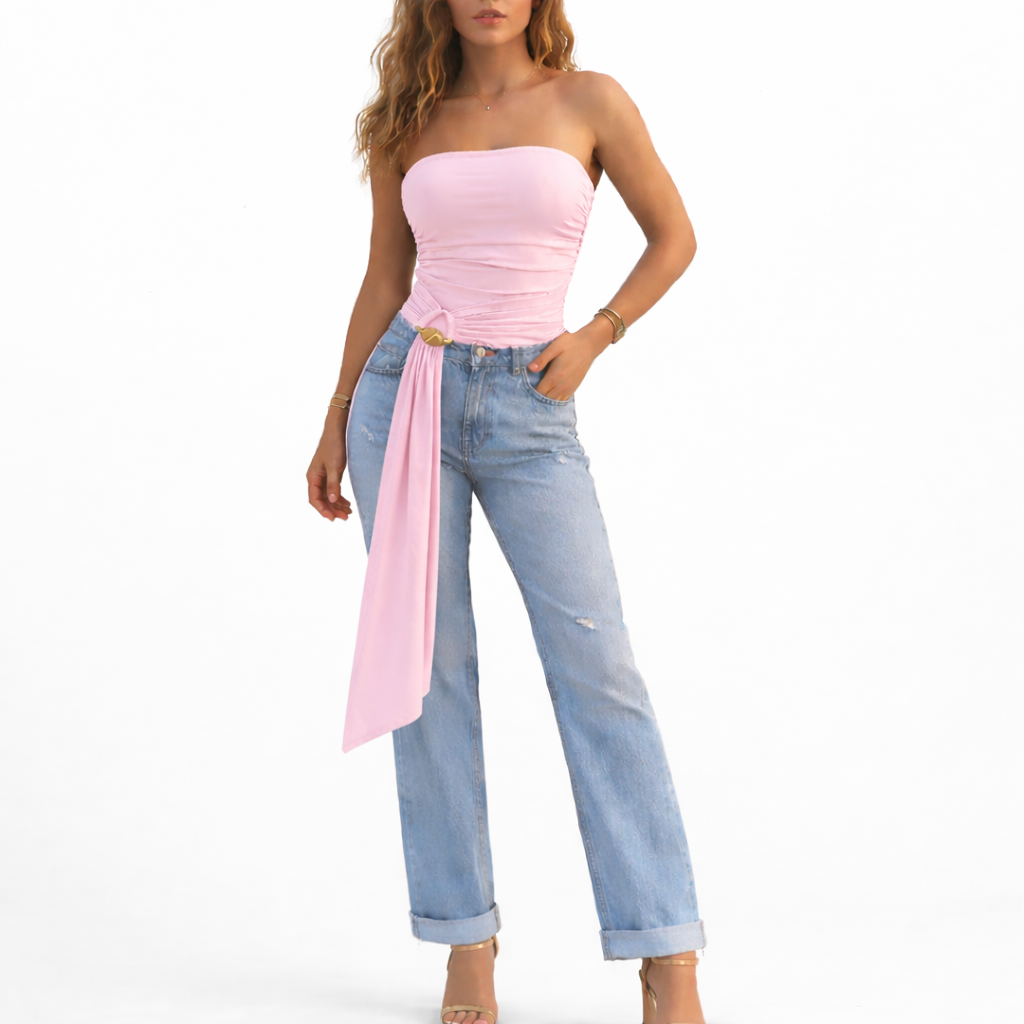 Body bustier drapé avec lien & anneau doré – coupe gainante & élégante – taille unique