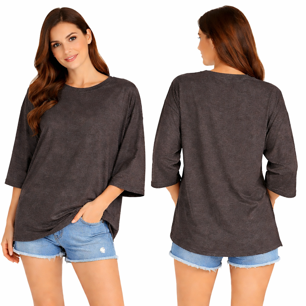 T-shirt femme oversize manches 3/4 larges coupe ample confortable style casual chic