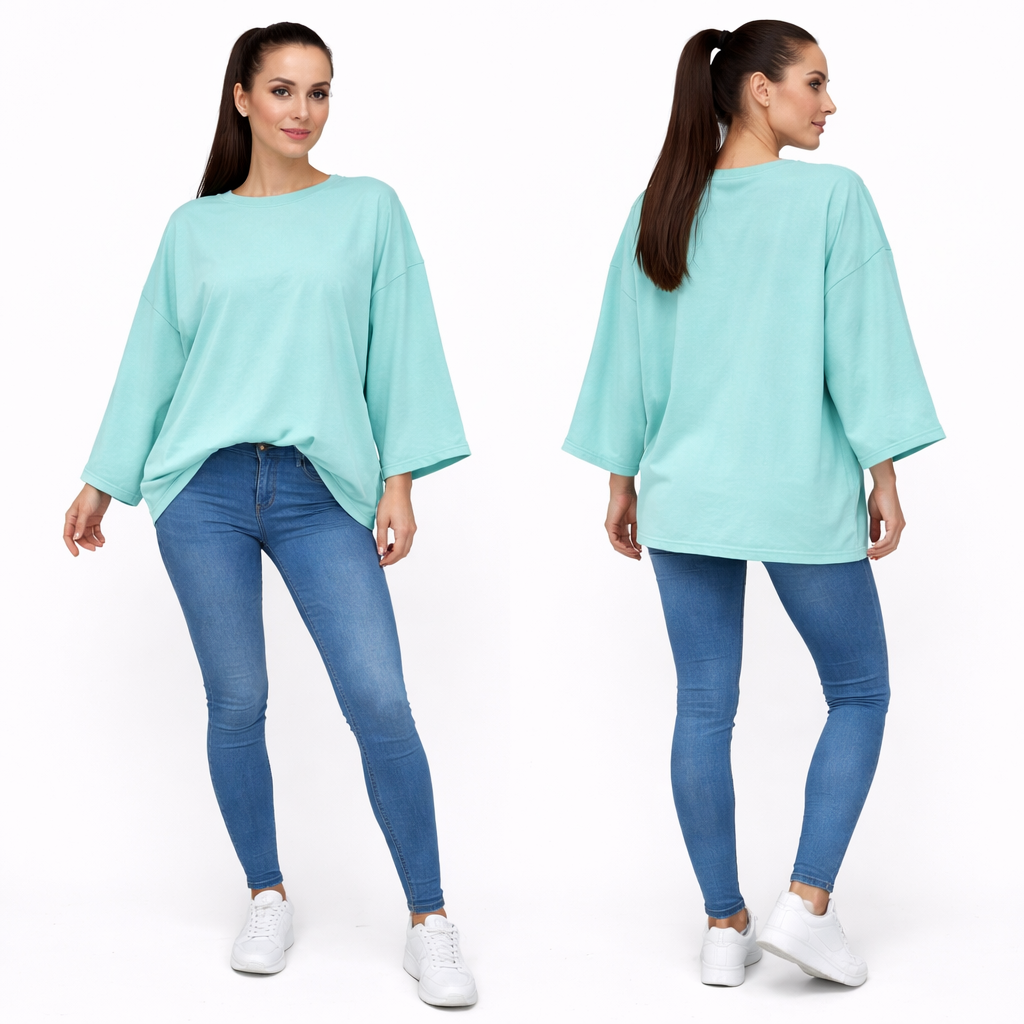Women's oversized plain long sleeve 100% cotton T-shirt – relaxed fit, trendy basic