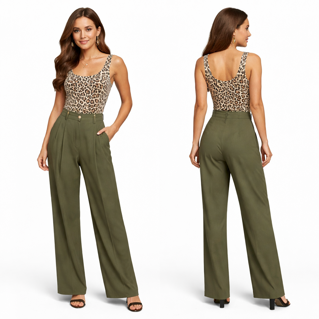 Pantalon Signature 8 Pinces taille haute coupe droite fluide élégante premium