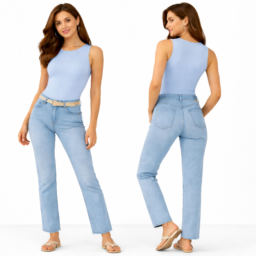 Body côtelé col rond montant – coupe ajustée & effet seconde peau