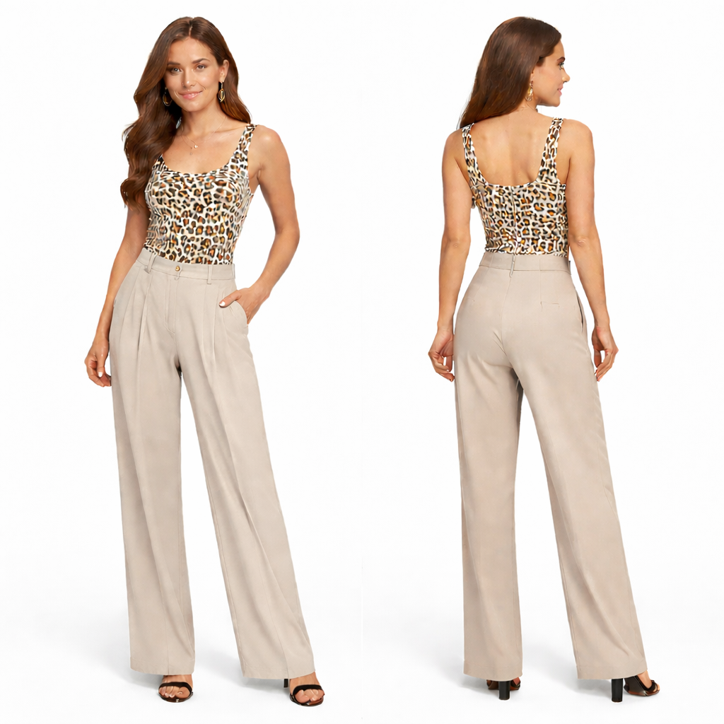 Pantalon Signature 8 Pinces taille haute coupe droite fluide élégante premium