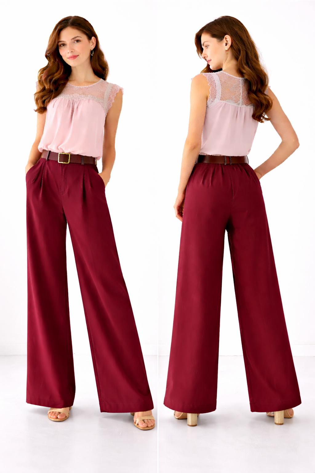 Pantalon large taille haute avec ceinture – coupe fluide élégante – taille unique