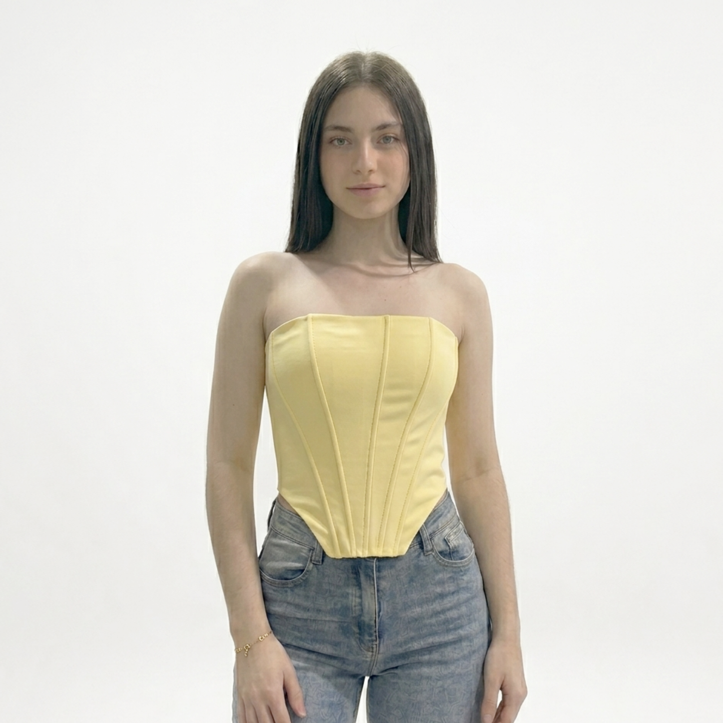 Top corset bandeau femme structuré – bustier sans bretelles effet sculptant tendance