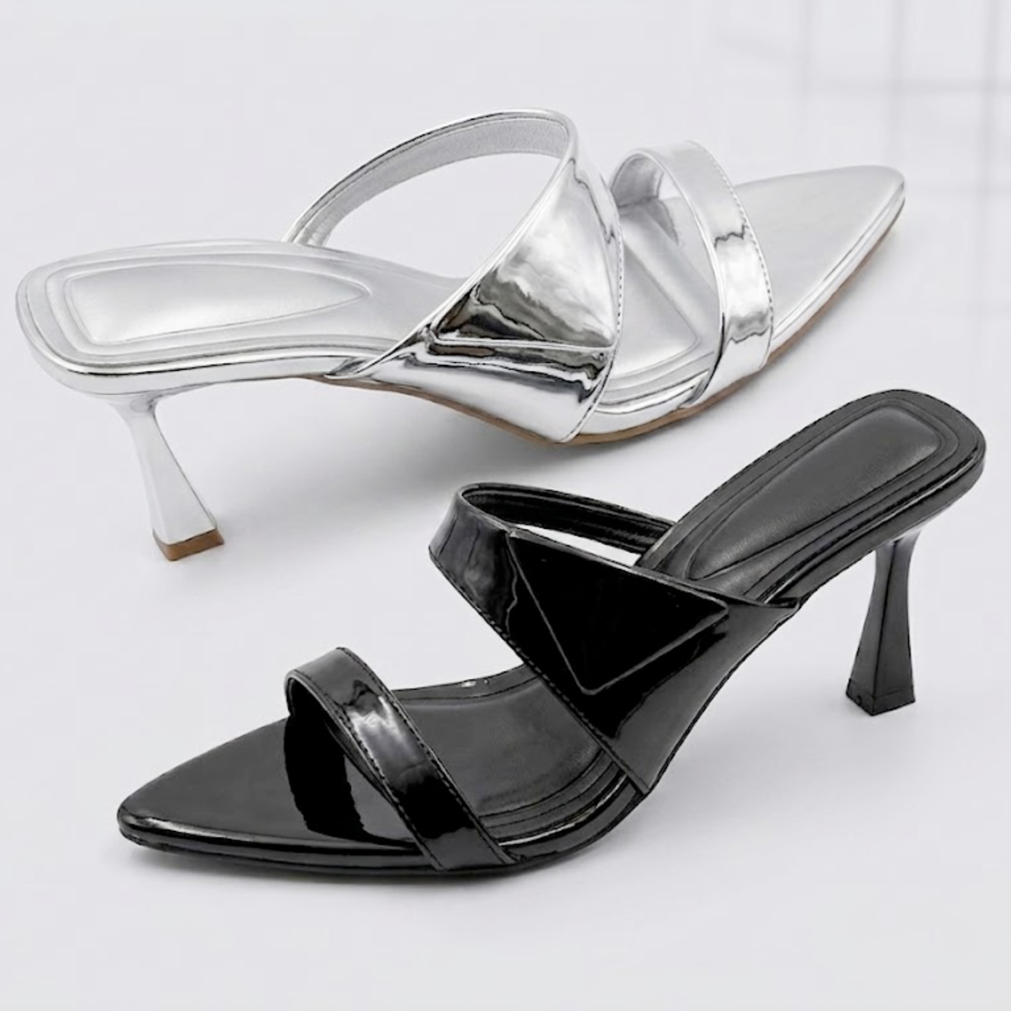 mules élégantes effet miroir  – bout pointu tendance
