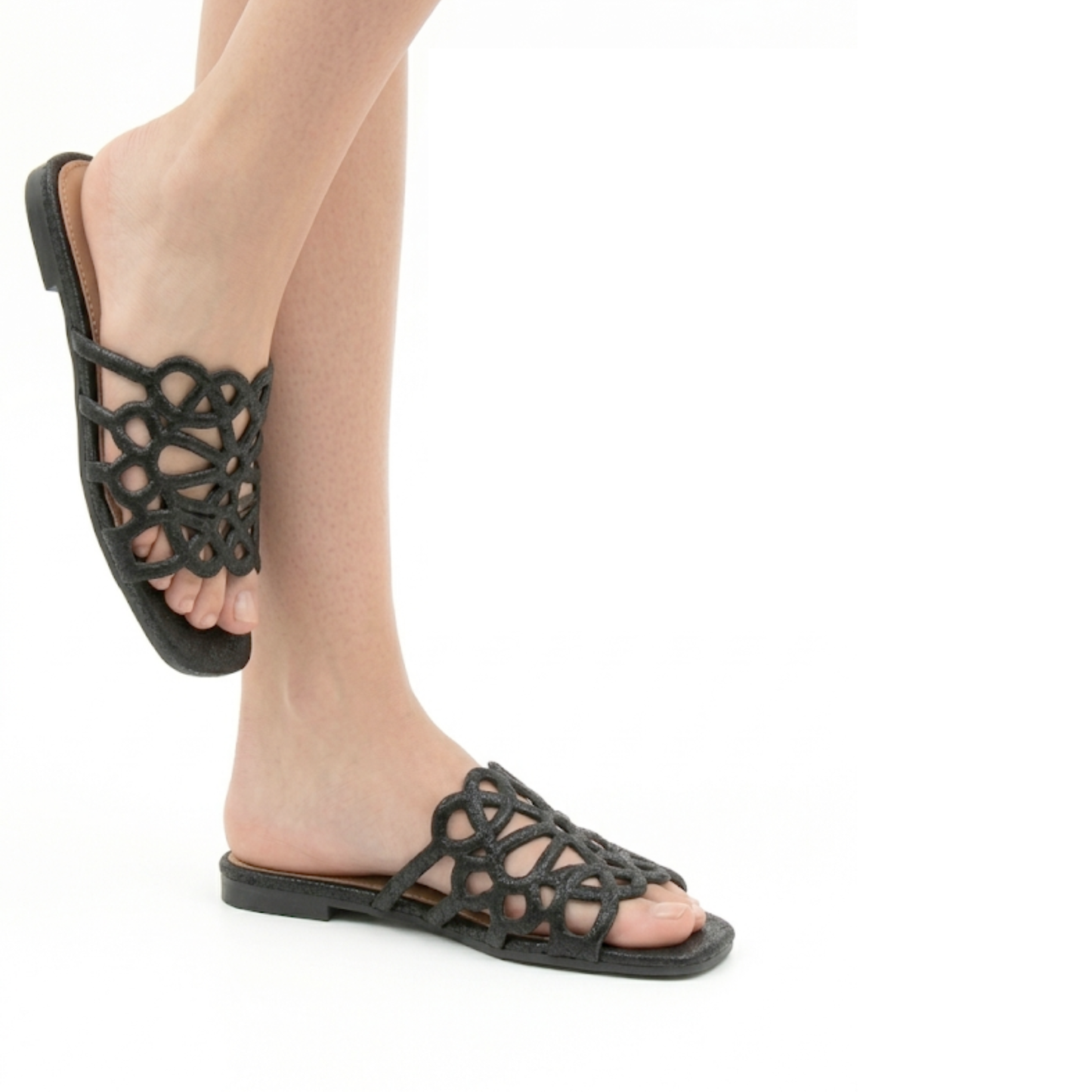 Sandales Plates Ajourées à Motifs Floraux