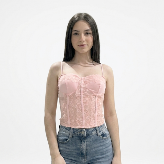 Women's Lace Corset Top with Thin Straps – Elegant and Trendy Fitted Bustier