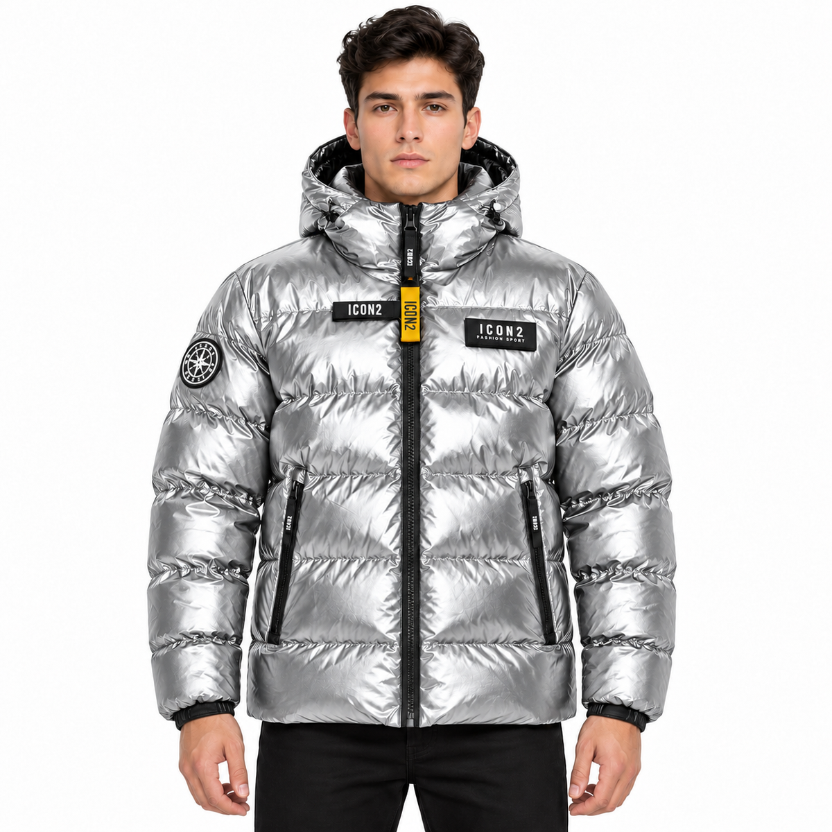 Doudoune Homme Brillante à Capuche – Coupe Courte & Poches Zippées