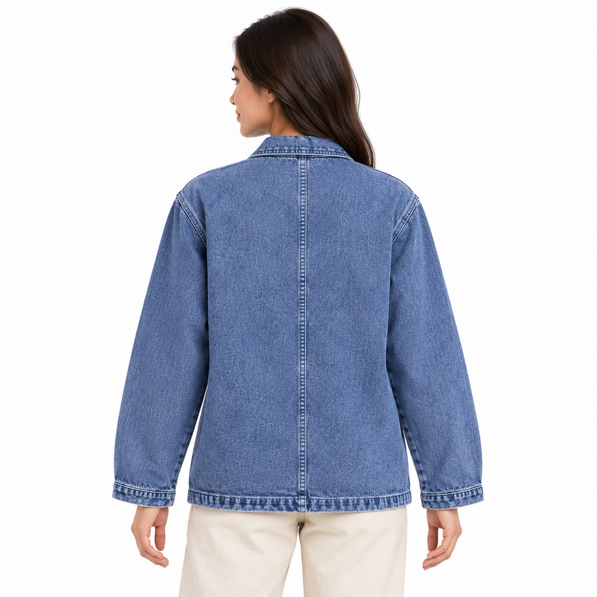 Veste en jean femme bleu délavé à poches et boutons noués