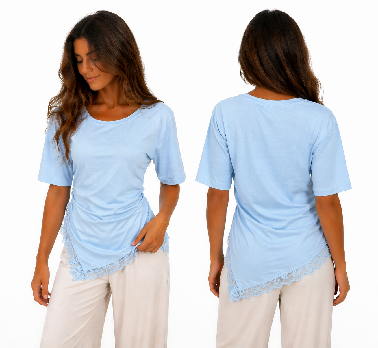 T-shirt Femme Asymétrique Dentelle – Haut Chic Coupe Moderne Confort