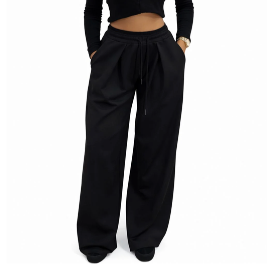 Damenhose mit elastischem Bund und Kordelzug – bequeme, fließende Hose – Einheitsgröße – moderner Casual-Stil