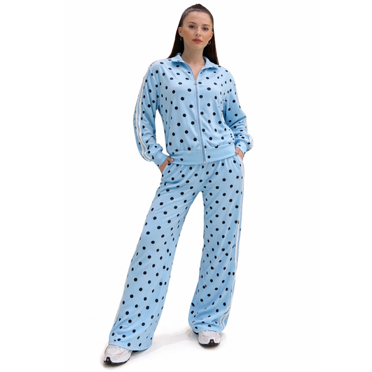 Women's Jogging Set Polka Dots – Zip Jacket + Loose Trousers Chic Comfortable Streetwear
