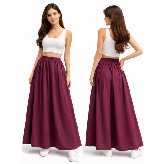 High-waisted flowing maxi skirt – elegantly loose fit with comfortable elastic waist for a chic and modern look