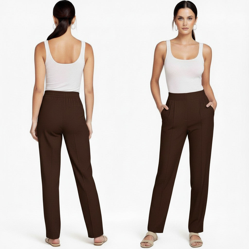Pantalon Femme Taille Haute Coupe Fluide Chic & Confort – Taille Élastique Dos, Fermeture Invisible, Style Tailleur