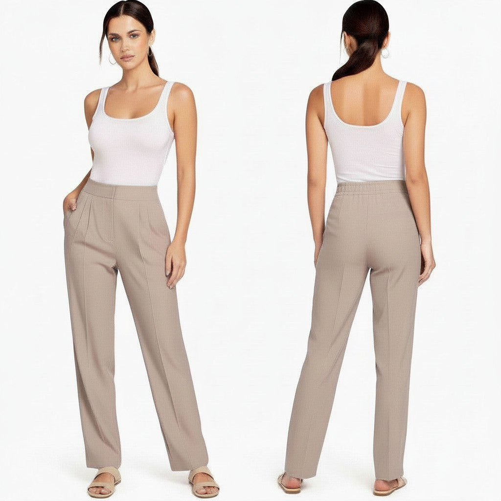 Pantalon Femme Taille Haute Coupe Fluide Chic & Confort – Taille Élastique Dos, Fermeture Invisible, Style Tailleur